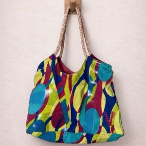 Versace Sport Vintage Multicolor Geometric Tote Bag | 90s Rope Handle Shoulder B